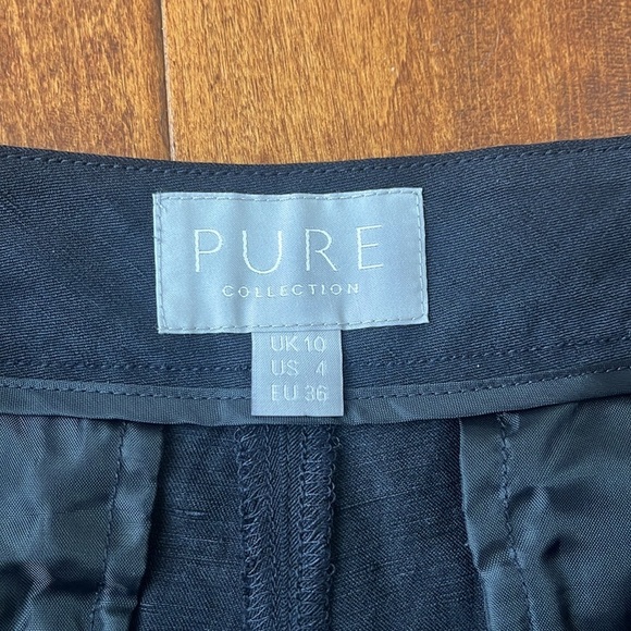 Pure Collection High Waisted Straight Silk Linen Navy Pant Size 4 - Picture 9 of 11